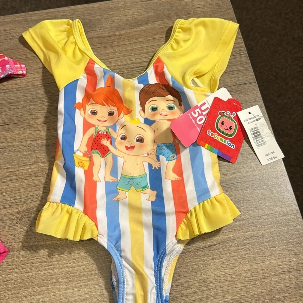 3 item bundle 2 items NWT 2 swimsuits and a girls dress 12m pink swimsuit 12-18m